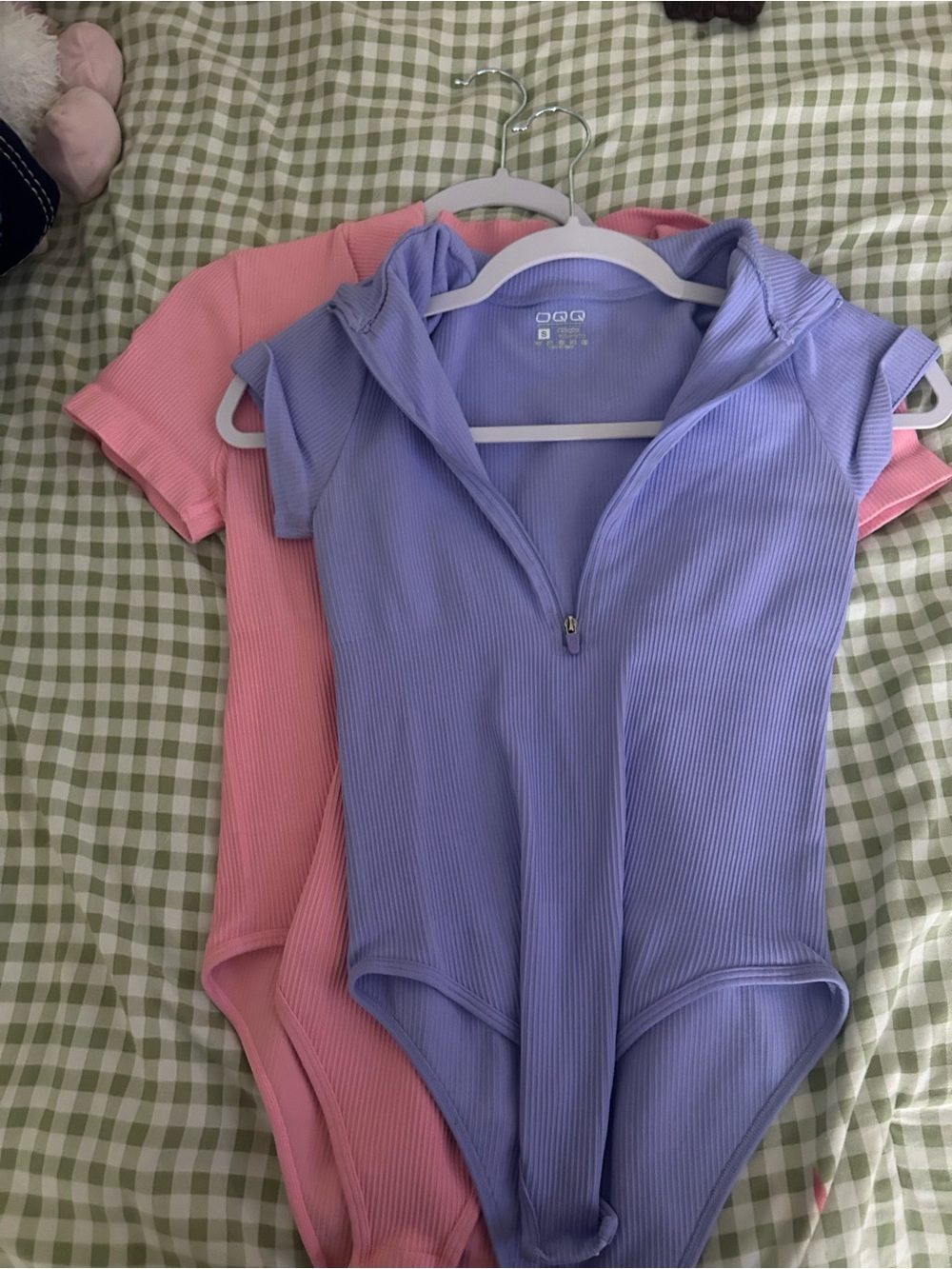 Ribbed Hooded Zip-Front Bodysuit — Lavender